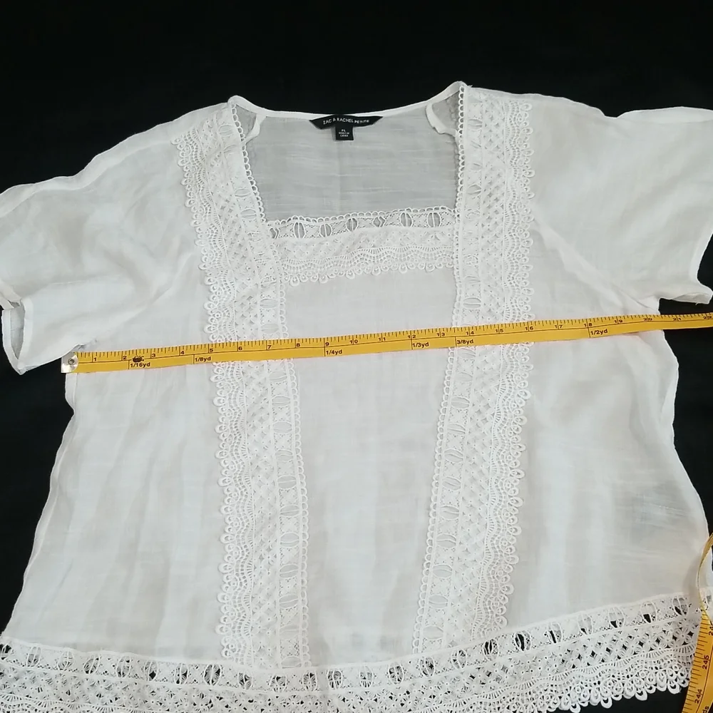 Zac & Rachel Square Neckline Short Sleeves White Top. Size PL - Picture 9 of 12